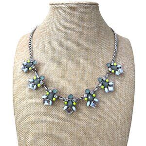 Silver-Tone Statement Necklace With Green Yellow & Clear Crystal Floral Accents